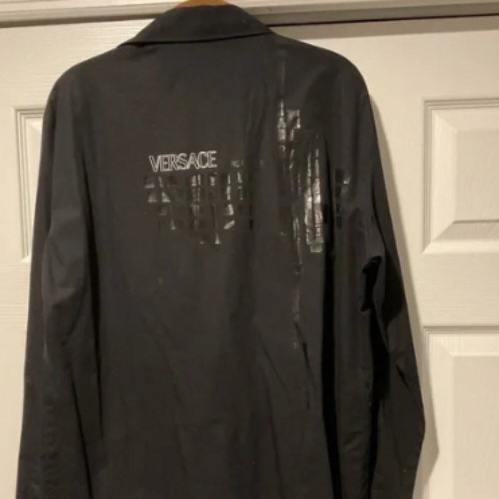 VERSACE Jeans Couture Vintage Signature Mens Black Shiny Logo Dress Shirt Top, L